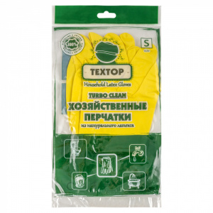 Перчатки резиновые TEXTOP TURBO CLEAN рр 8-М, с напылением, желтые 1/12  1/300