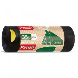 35л, ПВД, 15шт, рулон, черные, 23мкм, 50*60см пакеты д/мусора ECO LINE с тесьмой 1/35    
