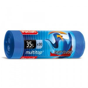 35л, ПВД, 30шт, рулон, синие, 15мкм, 50*68см пакеты д/мусора MULTI-TOP с тесьмой 1/32