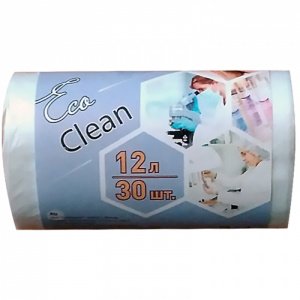 12л, ПНД, 30шт, рулон, белые, 6мкм, 32*50см пакеты д/мусора EcoClean 1/72