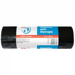 240л, ПВД, 10шт, рулон, черные, 30мкм, 112*140см пакеты д/мусора PROFESSIONAL 1/9