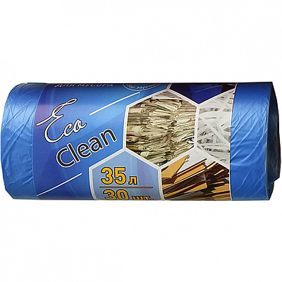 35л, ПНД, 30шт, рулон, синие пакеты д/мусора EcoClean 1/50