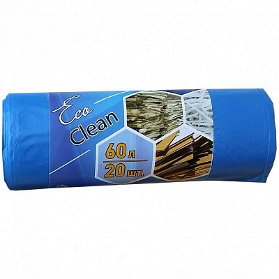 60л, ПНД, 20шт, рулон, синие, 10мкм, 58*68см пакеты д/мусора 1/40