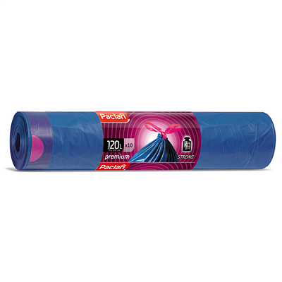 120л, ПВД, 10шт, рулон, синие, 39мкм пакеты д/мусора PREMIUM с тесьмой 1/15