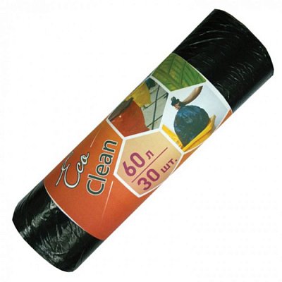 60л, ПНД, 30шт, рулон, черные, 6мкм, 58*64,5см пакеты д/мусора ECO CLEAN 1/50