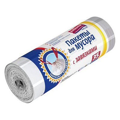 35л, ПНД,15шт, рулон, белые пакеты д/мусора с завязками 25/1