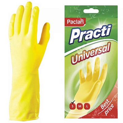 (ЧЗ)Перчатки резиновые ПАКЛАН UNIVERSAL  рр 9-L, с напылением, желтые  1/10 1/100
