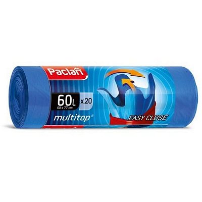 60л, ПВД, 20шт, рулон, синий, 20мкм, 60*77см пакеты д/мусора MULTI-TOP с тесьмой 1/24