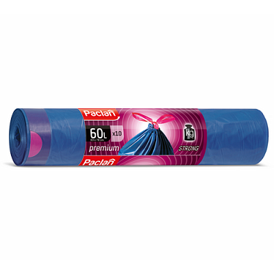 60л, ПВД, 10шт, рулон, синие, 30мкм пакеты д/мусора PREMIUM с тесьмой 1/33
