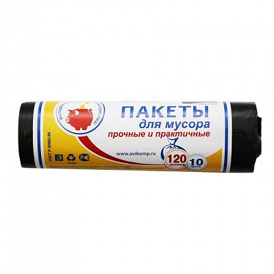 120л, ПНД, 10шт, рулон, черные пакеты д/мусора 1/24