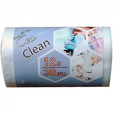 12л, ПНД, 30шт, рулон, белые, 6мкм, 32*50см пакеты д/мусора EcoClean 1/72