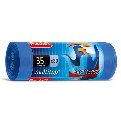 35л, ПВД, 30шт, рулон, синие, 15мкм, 50*68см пакеты д/мусора MULTI-TOP с тесьмой 1/32