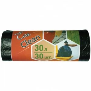 30л, ПНД, 30шт, рулон, черные, 6мкм, 48*54,5см пакеты д/мусора EcoClean 1/60